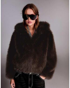 Bershka Faux Fur Hooded Jacket - Black