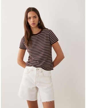 Mango Top manches courtes en maille rayée - Marron