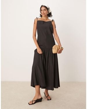 Ghospell Bow Shoulder Midi Dress - Natural