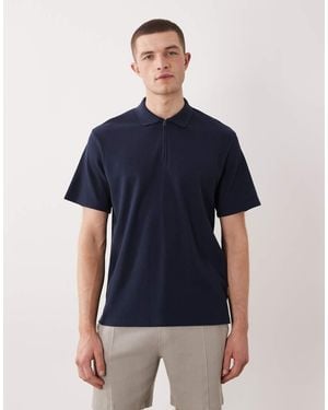 JJ Rebel Waffle Zip Polo - Blue