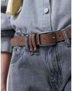 ASOS Cinturón Con Varios Pasadores Para Cintura Y Cadera Con Herrajes Envejecidos En Camel-Neutro - Gris