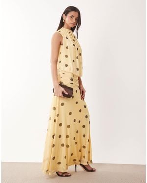 ASOS Mesh Blouson Maxi Dress With Ruched Dropped Waist Skirt - Metallic
