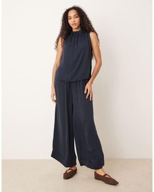 Aware Pleated Detail High Waist Wide Leg Trouser Co-ord - Blue