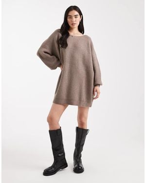 Miss Selfridge Slash Neck Oversized Knit Mini Dress - Natural