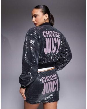 Juicy Couture Logo Sequin Zip Through Bomber Jacket - Blue