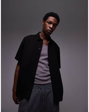 TOPMAN Relaxed Fit Button Through Jersey Shirt - Black