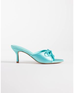 Glamorous Mules Color Crema Estilo Sandalias De Tacón De -Azul