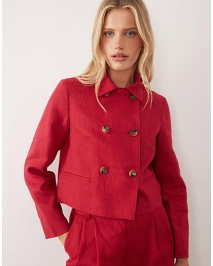 Mango Linen Mix Short Jacket Co-ord - Red