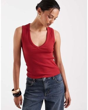 ASOS Geribbeld Hemdje Met V-Hals - Rood