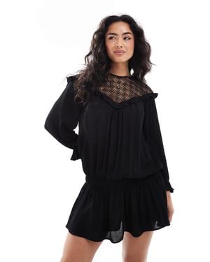 Miss Selfridge Lace Insert Boho Western Mini Dress - Black