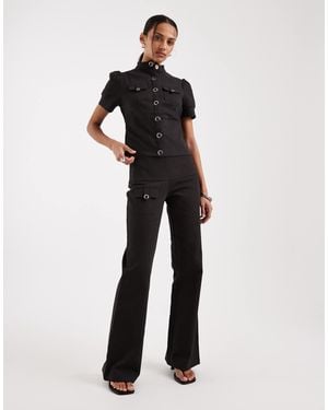 Motel Co-ord Renia Button Detail Short Sleeve Top - Brown
