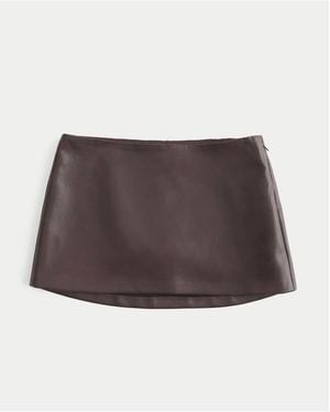 Hollister Low-Rise Faux Leather A-Line Mini Skort - Brown