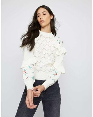 Glamorous Ruffle Mini-Floral Long Sleeve Jumper - White