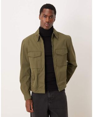 Mango Cotton Blend Zip Through Jacket - Green