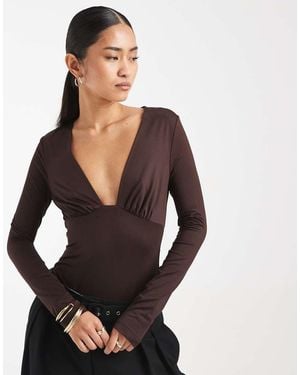 4th & Reckless Slinky Long Sleeve Plunge Bodysuit - Black