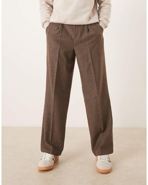 ASOS Tailored Wide Leg Double Pleated Pants With Wool Blend - Natural