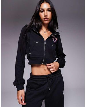 TRUE RELIGION Sudadera Corta Negra Con Capucha, Cremallera Y Bordado En La Parte Trasera De - Azul