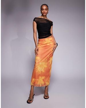 ASOS Asos Design Tall Mesh Midi Skirt - Orange