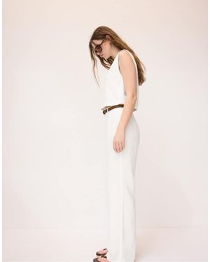 Stradivarius Straight-leg Linen Mix Trousers With Belt - White
