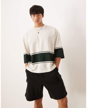 ASOS Camiseta Color Crema Y Verde Extragrande Con Ribetes En Contraste De Tejido Grueso De -Blanco
