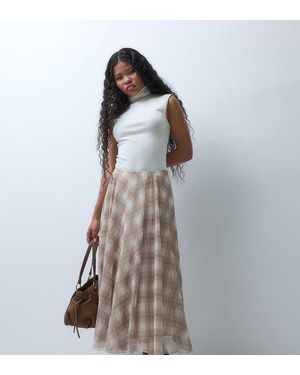 Vero Moda Falda Midi Asimétrica De Talle Alto A Cuadros Neutros