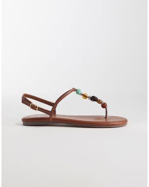 SIMMI Simmi London Wide Fit Ishah Flat Sandals With Stones - Brown