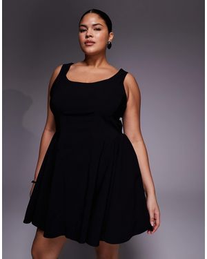 ASOS Asos Design Curve Bengaline Scoop Neck Structured Flippy Mini Dress - Black