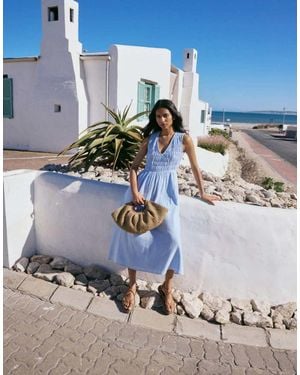 Nobody's Child Ruched Sleeveless Audrey Midi Dress - Blue