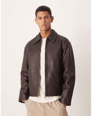 SELECTED Leather Zip Jacket - Brown