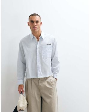 ASOS Boxy Stripe Shirt With Placement Embroideries - Grey