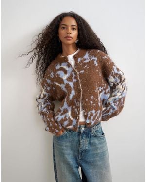 TOPSHOP Knitted Boxy Floral Cardigan - Brown