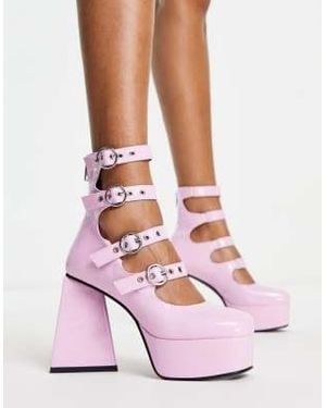LAMODA True Romance Multi Buckle Platform Shoes - Pink