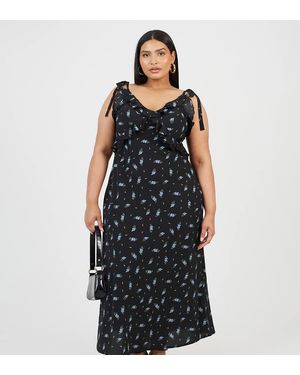 Brave Soul Curve Floral V-Neck Strappy Maxi Dress - Black