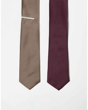 ASOS 2 Pack Satin Ties With Tie Bar - Purple