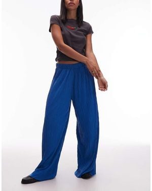 TOPSHOP Crinkle Wide Leg Trousers - Blue