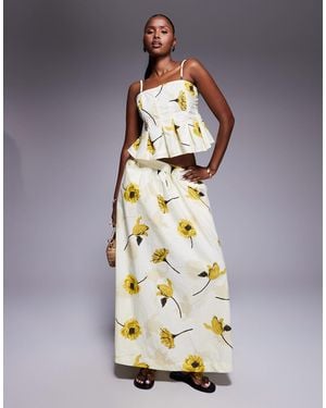 River Island Floral Print Maxi Skirt - Metallic