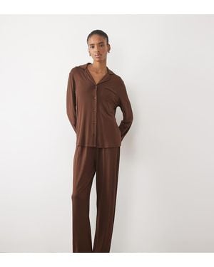 ASOS Asos Design Tall Super Soft Slouchy Long Sleeve Shirt & Pant Pyjama Set - Brown