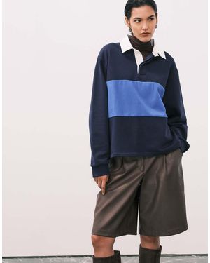 ASOS Sudadera Azul Marino Estilo Polo De Rugby Con Franja Azul De Tejido Grueso De