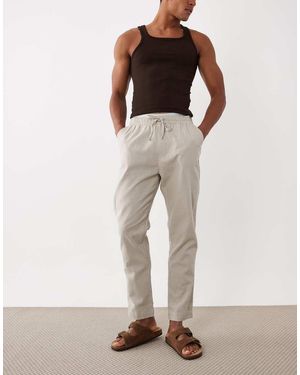 Brave Soul Relaxed Fit Cotton Trousers With Linen - Natural