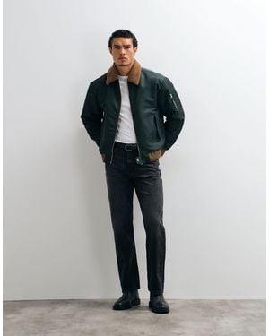ASOS Bomber Jacket With Contrast Borg Collar - Green