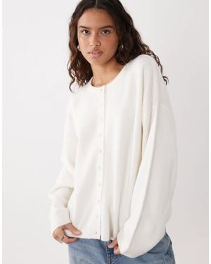 ASOS Fluffy Relaxed Crew Neck Cardigan - White