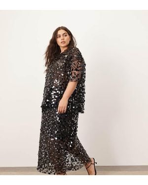 ARRANGE Curve Sheer Grid Sequin Maxi Skirt Co Ord - Black