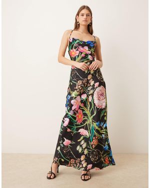 Hope & Ivy Satin Cowl Neck Open Tie Back Thigh Split Maxi Dress - White
