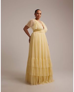 Lace & Beads Plus Bridesmaid Madison Flutter Sleeve Maxi Dress - Natural