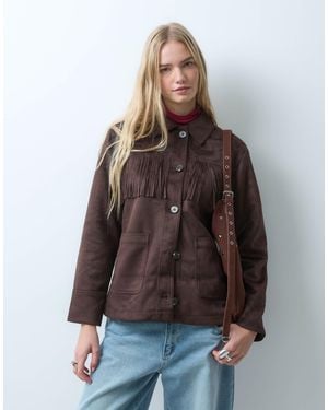 ONLY Fringed Detail Faux Suede Jacket - Blue