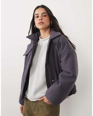 4th & Reckless Suede Look Funnel Neck Cropped Padded Coat - Grey