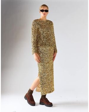 Glamorous Back-Keyhole Long-Sleeves Top - Metallic