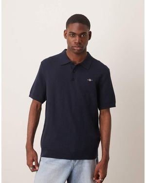 GANT Textured Cotton Short Sleeve Polo - Blue