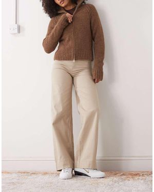 Monki Stretch Cotton Wide Leg Trousers - Natural
