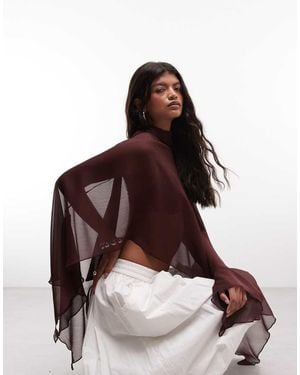 Reclaimed Vintage Sheer Chiffon Poncho - Brown